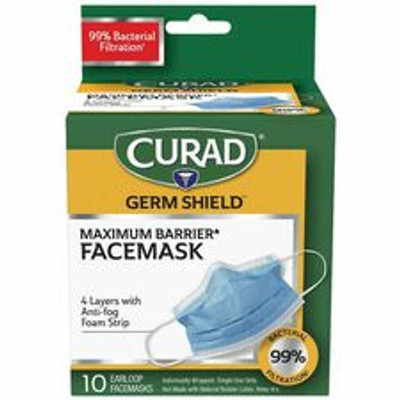 Curad Medical-grade FaceMasks - Recommended for: Healthcare - Fog, Fluid, Bacteria, Pollen, Dust Protection - White - Comfortable, Breathable, Adjustable Nose Guard, Fluid Resistant, Earloop Style Mask - 10 / Box