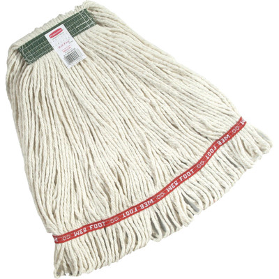Rubbermaid Commercial Web Foot Blend Wet Mop - Medium - Antimicrobial, Chemical Resistant, Durable - Cotton, Synthetic Fiber, Yarn, PVC - White - 6 / Carton