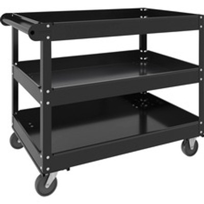 Lorell 3-shelf Utility Cart - 3 Shelf - 400 lb Load Capacity - 4 Casters - Steel - 24" Width x 30" Depth x 32" Height - Black - 1 Each
