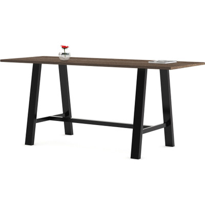 KFI Midtown 36x96x41 HPL Top Table - Teak Rectangle Top - Cross Beam Base - 96" Table Top Length x 36" Table Top Width - 41" Height - Assembly Required - High Pressure Laminate (HPL) Top Material - 1 Each