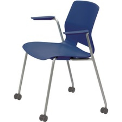 KFI Swey Mobile Multipurpose Stool with Arms - Navy Seat Color - Polypropylene Seat Material - Navy Back Color - Polypropylene Back Material - Silver Frame Color - Stainless Steel Frame Material - Four-legged Base - 1 Each