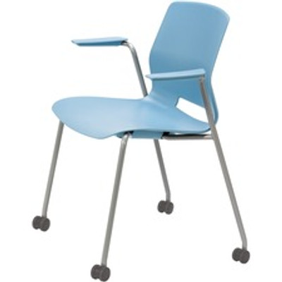 KFI Swey Mobile Multipurpose Stool with Arms - Sky Blue Seat Color - Polypropylene Seat Material - Sky Blue Back Color - Polypropylene Back Material - Silver Frame Color - Stainless Steel Frame Material - Four-legged Base - 1 Each