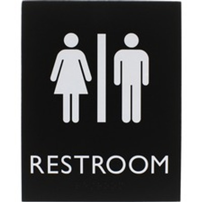 Lorell Unisex Restroom Sign - Print/Message "Toilette Men" , "TOILETTE (ladies)" - 6.4" Width x 8.5" Height - Rectangular Shape - Surface-mountable - Easy Readability, Braille - Restroom, Information - Plastic - Black - 1 Each
