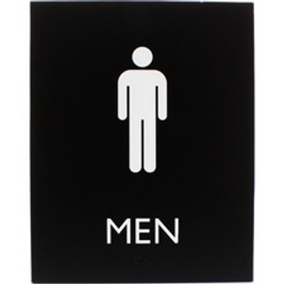 Lorell Men's Restroom Sign - Print/Message "Men" - 6.4" Width x 8.5" Height - Rectangular Shape - Surface-mountable - Easy Readability, Braille - Plastic - Black - 1 Each