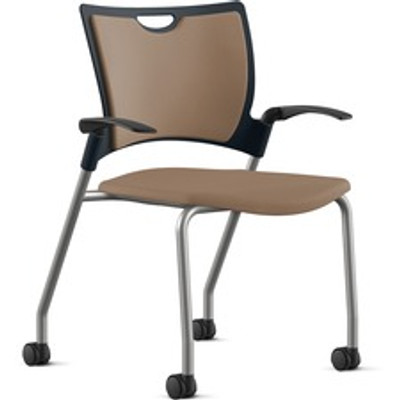 9 to 5 Seating Bella Fabric Seat Mobile Stack Chair - Fabric, Foam, Plastic Seat Material - Fabric, Plastic, Foam Back Material - Powder Coated, Silver Frame Color - Four-legged Base - Latte - 1 Each