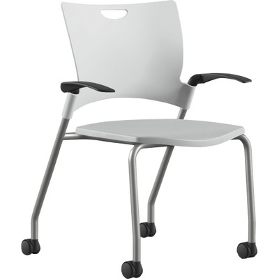 9 to 5 Seating Bella Fixed Arms Mobile Stack Chair - White Seat Color - Thermoplastic Seat Material - White Back Color - Thermoplastic Back Material - Powder Coated, Silver Frame Color - Four-legged Base - 1 Each