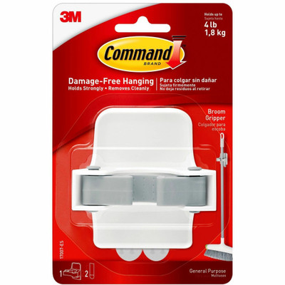 Command Broom Gripper - 4 lb (1.81 kg) Capacity - 4" Height x 5.2" Width - for Broom - Plastic - White, Clear - 1 Each