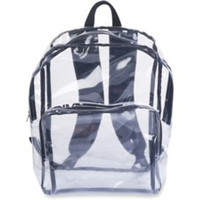 Tatco Carrying Case (Backpack) Notebook - Clear, Black - Vinyl Body - Shoulder Strap - 17.5" Height x 14.3" Width x 5.5" Depth - 1 Each