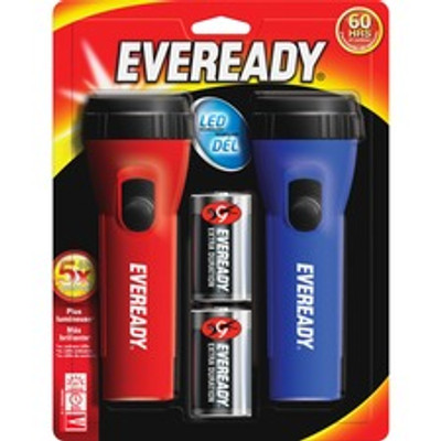 Eveready LED Economy Flashlight - LED - 9 lm Lumen - 1 x D - Alkaline - Battery - Polypropylene - Blue, Red - 24 / Carton