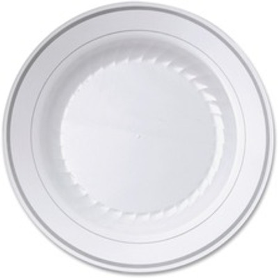 Masterpiece 9" Heavyweight Plates - Picnic, Party - Disposable - 9" Diameter - White - Plastic Body - 10/Pack - 12 / Carton