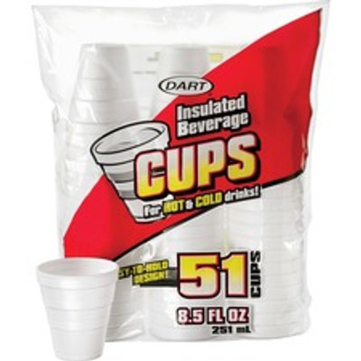 Dart 8.5 oz Insulated Beverage Cups - 8.50 fl oz - White - Foam - Hot Drink, Cold Drink, Coffee, Hot Chocolate, Soft Drink, Iced Tea, Beverage - 51/Pack - 24 / Carton