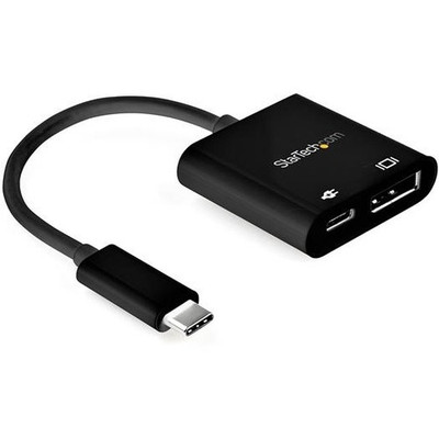 StarTech.com USB-C to DisplayPort Adapter with Power Delivery - 8K 30Hz - 1 x 24-pin USB Type C USB Male - 1 x 20-pin DisplayPort DisplayPort 1.4 Digital Audio/Video Female, 1 x 24-pin USB Type C Power Female - 7680 x 4320 Supported - Black - 1 Each
