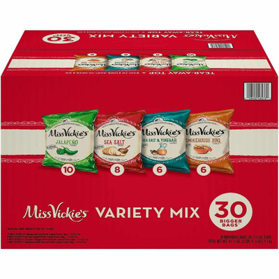 Miss Vickie's Chips - Cholesterol-free, Trans Fat Free - Jalapeno, Sea Salt & Vinegar, Smokehouse BBQ, Original - 30 / Box