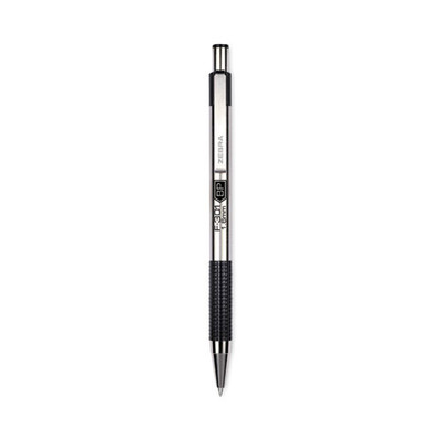 F-301 Ballpoint Pen, Retractable, Bold 1.6 Mm, Black Ink, Stainless Steel/black Barrel, 12/pack