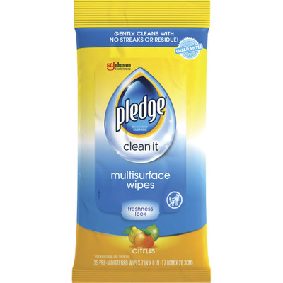 Pledge Multisurface Wipes - For Multi Surface - Pre-moistened, Resealable, Durable, Resealable - White - 25/Pack - 12 / Carton