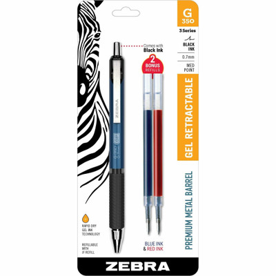 Zebra Pen STEEL 3 Series G-350 Retractable Gel Pen - 0.7 mm Pen Point - Refillable - Cobalt Blue, Black Ink - Gel-based - Metal Barrel - 1 / Pack