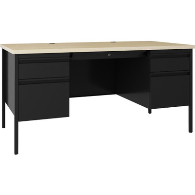 Lorell Fortress Series Double-Pedestal Desk - 30" Height x 60" Width x 29.5" Depth, x 1.1" Thickness Top, 0.8" Height Modesty PanelFile Drawer(s) - Double Pedestal - Square Edge - Material: Steel - Finish: Black - 1 Each