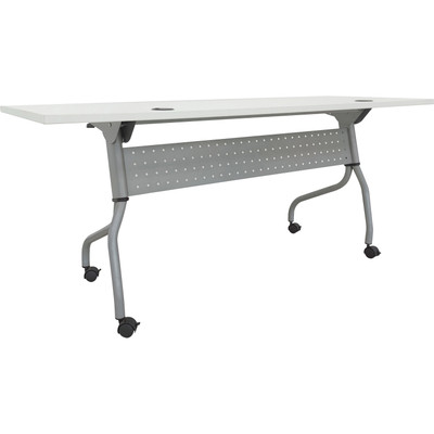Lorell Flip Top Training Table - White Top - Silver Base - 4 Legs - 23.60" Table Top Length x 72" Table Top Width - 29.50" Height - Assembly Required - Melamine Top Material - 1 Each