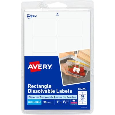 Avery&reg; Dissolvable Rectangle Labels - Rectangle - Laser, Inkjet - White - Paper - 10 / Sheet - 3 Total Sheets - 30 Total Label(s) - 18 / Carton