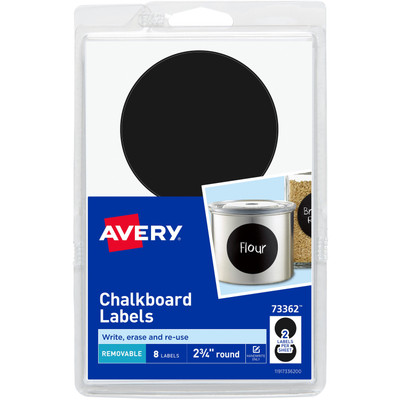 Avery&reg; Removable Chalkboard Labels - - HeightRemovable Adhesive - Round - Black - Plastic - 2 / Sheet - 4 Total Sheets - 8 Total Label(s) - 18 / Carton