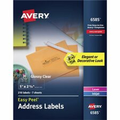 Avery&reg; Easy Peel Address Label - 2 5/8" Height x 1" Width - Permanent Adhesive - Rectangle - Laser, Inkjet - Clear - Film - Pop Up Edge, Jam-free, Foldable, Easy Peel - 30 / Sheet - 35 Total Sheets - 1050 Total Label(s) - 1050 / Carton