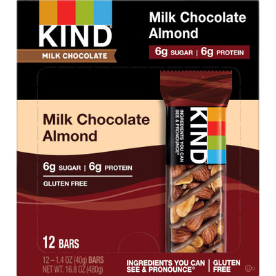KIND Milk Chocolate Almond Nut Bars - Low Sodium, Gluten-free, Individually Wrapped, Low Glycemic - Milk Chocolate Almond - 1.40 oz - 12 / Box