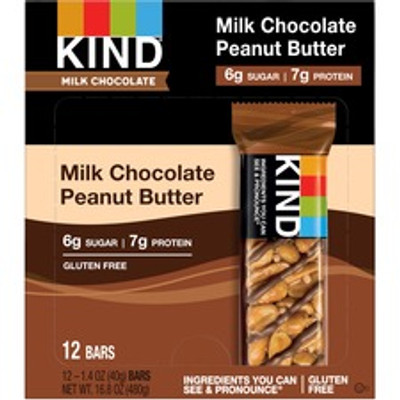 KIND Milk Chocolate Peanut Butter Nut Bars - Low Sodium, Gluten-free, Individually Wrapped, Low Glycemic - Milk Chocolate Peanut Butter - 12 / Box
