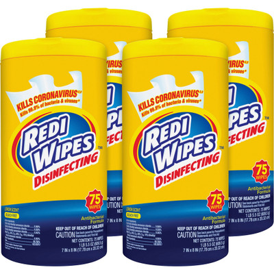 U.S. Nonwovens Disinfecting Redi Wipes - Lemon Scent - 8" Length x 7" Width - Antibacterial, Chlorine-free, Bleach-free, Ammonia-free - White - 6 / Carton