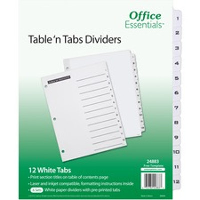 Avery&reg; Table 'n Tabs White Tab Numbered Dividers - 288 x Divider(s) - 288 Tab(s) - 1-12 - 12 Tab(s)/Set - 8.5" Divider Width x 11" Divider Length - 3 Hole Punched - White Paper Divider - Black Paper, White Tab(s) - 12/Pack - 24 / Carton