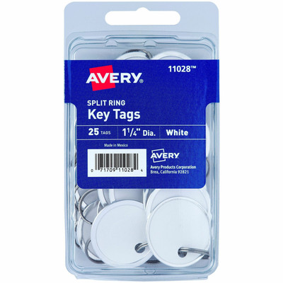 Avery&reg; 1-1/4" Metal Rim Key Tags, Split Ring, White, 25 Tags (11028) - 1.25" Diameter - Round - Metal Ring Fastener - Card Stock - White - 25 / Pack