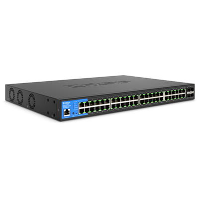 Linksys 48-Port Managed Gigabit PoE+ Switch with 4 10G SFP+ Uplinks - 48 Ports - Manageable - 3 Layer Supported - Modular - 740 W PoE Budget - Optical Fiber, Twisted Pair - PoE Ports - 5 Year Limited Warranty - TAA Compliant