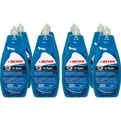 Betco Simplicity In-Sync Dishwashing Liquid - Concentrate - 38 fl oz (1.2 quart) - Fresh Ozonic Scent - Film-free, Rinse-free, Streak-free, Phosphate-free - Blue Bottle - 8 / Carton