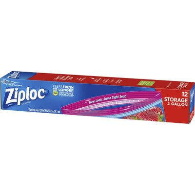 Ziploc&reg; 2-gallon Storage Bags - Extra Large Size - 2 gal Capacity - 13" - Zipper Closure - Plastic - Food, Money, Vegetables, Fruit, Yarn, Cosmetics, Business Card, Map, Meat, Seafood, Poultry - 12 / Box