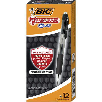 BIC PrevaGuard Gel-ocity Gel Pen - 0.7 mm Pen Point - Black Ink - Gel-based - 1 Dozen