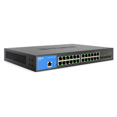 Linksys 24-Port Managed Gigabit Ethernet Switch with 4 10G SFP+ Uplinks - 24 Ports - Manageable - 3 Layer Supported - Modular - 23.95 W Power Consumption - Optical Fiber, Twisted Pair - Rack-mountable - 5 Year Limited Warranty - TAA Compliant