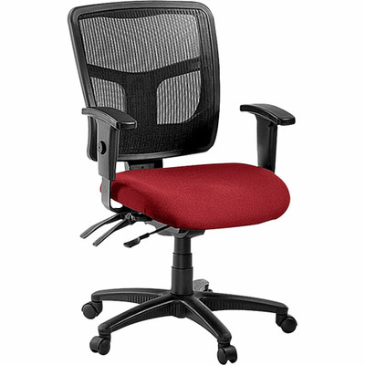 Lorell ErgoMesh Series Managerial Mid-Back Chair - Real Red Seat Color - Fabric Seat Material - Black Back Color - Black Frame Color - 5-star Base - 1 Each