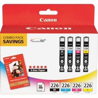 Canon CLI-226 Original Inkjet Ink Cartridge/Paper Kit - Value Pack - Black, Cyan, Magenta, Yellow - 4 / Pack - Inkjet - Black, Cyan, Magenta, Yellow - 4 / Pack