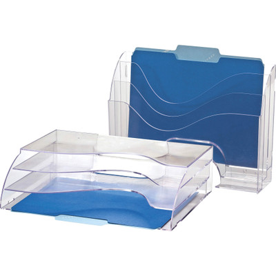 Officemate Clear Wave 2-way Desktop Organizer - 3 Compartment(s) - 3 Tier(s) - 11.25" Height x 13" Width x 3.63" Depth - Desktop - Clear - Plastic - 1 Each