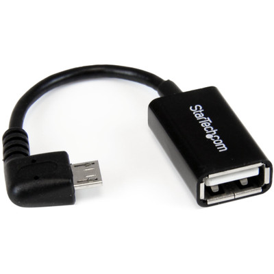StarTech.com 5in Right Angle Micro USB to USB OTG Host Adapter M/F - 1 x 4-pin USB 2.0 Type A - Female - 1 x 5-pin Micro USB 2.0 Type B - Male - Nickel Connector - Black - 1 Each