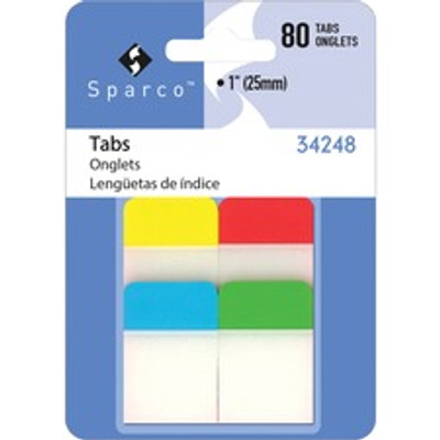 Sparco 1" Durable Tabs - Write-on Tab(s) - 1" Tab Height - Assorted Tab(s) - Durable, Tear Resistant, Curl Resistant, Repositionable, Removable - 80 / Pack