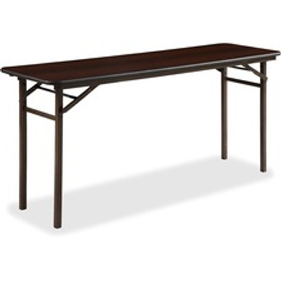 Lorell Economy Folding Banquet Table - Mahogany Rectangle Top - 60" Table Top Width x 18" Table Top Depth x 0.62" Table Top Thickness - 29" Height - Presentation, Food - Melamine Top Material - Steel Frame Material - 1 Each