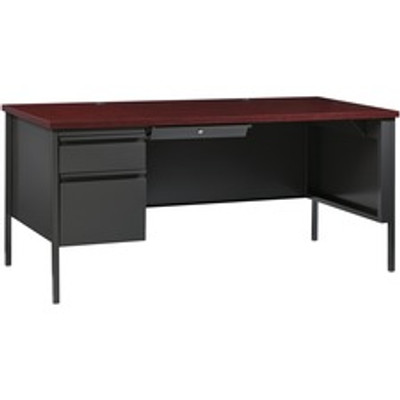 Lorell Fortress Series Left-Pedestal Desk - Rectangle Top - 66" Table Top Width x 30" Table Top Depth x 1.12" Table Top Thickness - 29.50" Height - Office, File - Assembly Required - Laminated, Mahogany - Steel - 1 Each