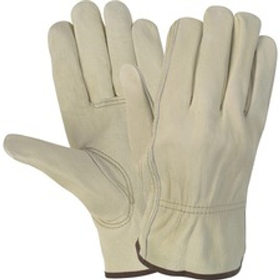 MCR Safety Durable Cowhide Leather Work Gloves - Medium Size - Cream - Durable, Comfortable, Flexible - For Construction - 2 / Pair