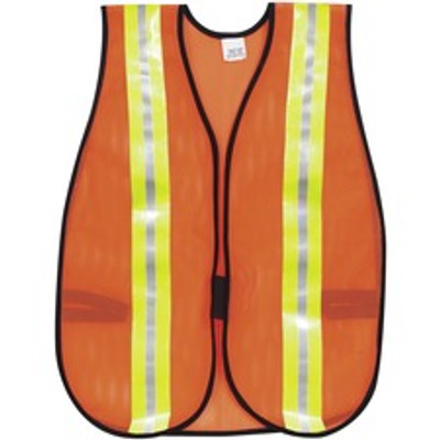 Crews Reflective Fluorescent Safety Vest - Visibility Protection - Polyester, Fabric - Orange - Elastic Strap, Hook & Loop, Comfortable, Washable, Lightweight, Reflective Strip, Reflective Front & Back - 1 Each