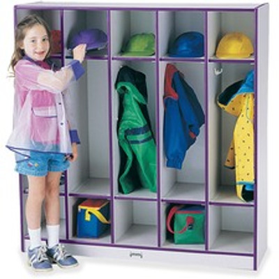 Jonti-Craft Rainbow Accents 5-section Coat Locker - 5 Compartment(s) - 50.50" Height x 48" Width x 15" Depth - Double Hook, Durable, Laminated, Rounded Corner - Purple - 1 Each