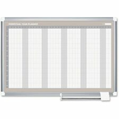 MasterVision Magnetic 12-Month Planner - Monthly - 12 Month - Silver Gray, White, Pale Gray - Aluminum, Lacquered Steel - 36" Height x 48" Width - Durable, Accessory Tray, Dry Erase Surface, Magnetic - 1 Each