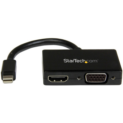 StarTech.com Travel A/V adapter: 2-in-1 Mini DisplayPort to HDMI or VGA converter - 1 x 20-pin Mini DisplayPort Digital Audio/Video - Male - 1 x 19-pin HDMI Digital Audio/Video - Female, 1 x 15-pin HD-15 - Female - Black - 1 Each