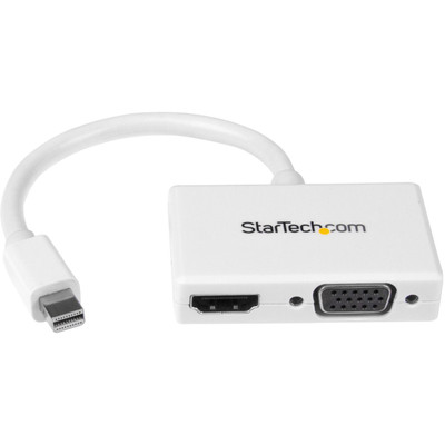 StarTech.com Travel A/V Adapter - 2-in-1 Mini DisplayPort to HDMI or VGA Converter - White - 1 x 20-pin Mini DisplayPort Digital Audio/Video - Male - 1 x 15-pin HD-15 - Female, 1 x 19-pin HDMI Digital Audio/Video - Female - White - 1 Each