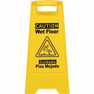 Genuine Joe Universal Graphic Wet Floor Sign - English, Spanish - Print/Message "Wet Floor" - Foldable - Yellow - 1 Each