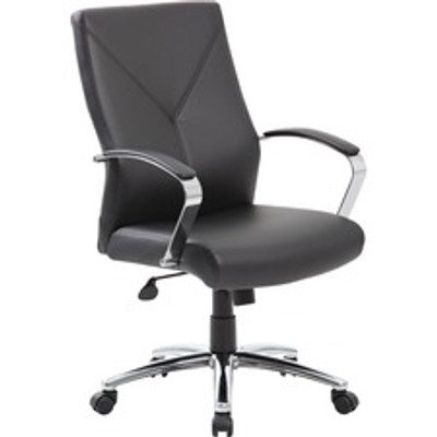 Boss Leatherplus Executive Chair with Chrome Accent - Black Seat Color - LeatherPlus Seat Material - Chrome, Black Frame Color - Chrome Frame Material - 5-star Base - Black - 1 Each
